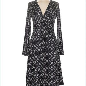 INC INTERNATIONAL CONCEPTS Navy and White V-neck Long Sleeve Sheath Dress Sz L
